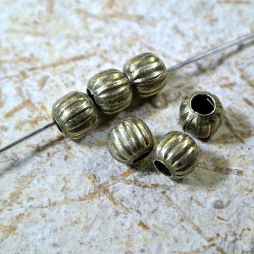 20 perles intercalaires striées couleur bronze, 6 x 5,5 mm, trou : 1,9 mm