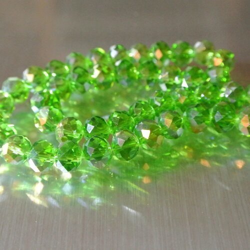 20 perles rondelles, 8 x 6 mm, verre à facettes translucide vert ab, trou : 1 mm environ