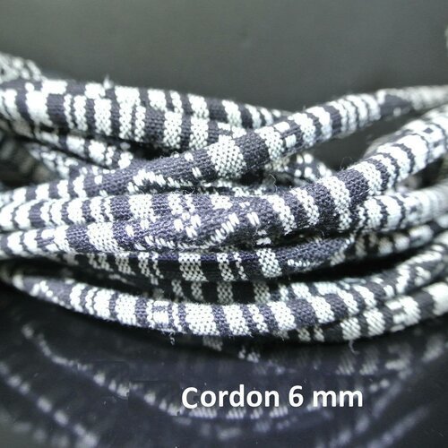 50 cm de cordon style ethnique en coton tissé noir et blanc en 6 mm de diamètre cousu 
