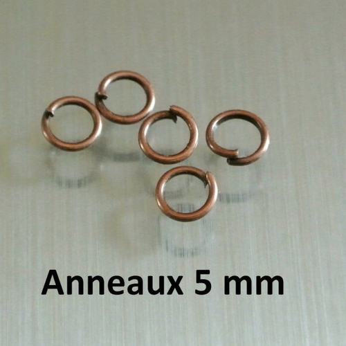 Lot de 100 anneaux ouverts cuivrés de diamètre 5 mm, métal couleur cuivre 