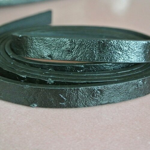 40 cm de cordon plat 10 x 2-3 mm, en synthétique imitation cuir autruche couleur noire
