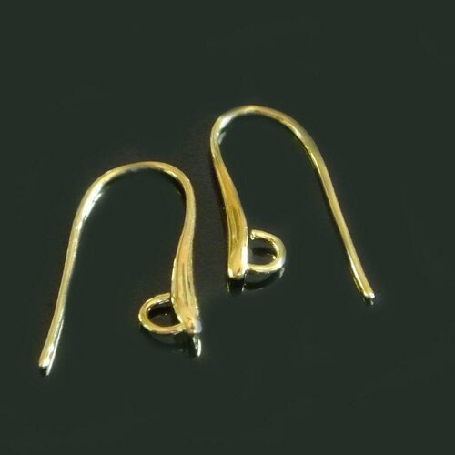 Une paire de jolis crochets d'oreilles dorés, forme hameçon, 20 x 10 mm, trou d'accroche pour pendants : 2,5 mm environ,