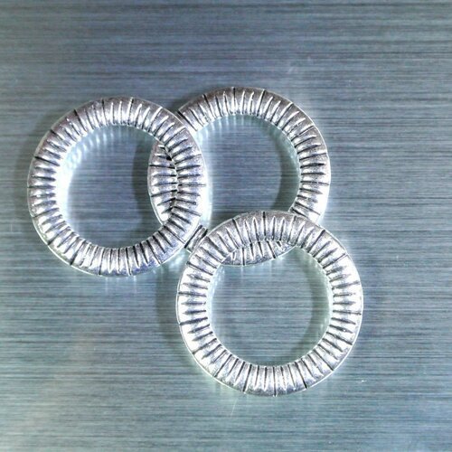 4 anneaux plats striés, 24 mm, épaisseur 1,9 mm, trou 16 mm, métal couleur argent