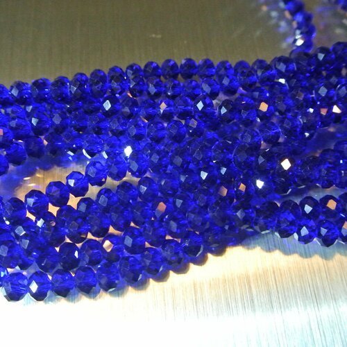 20 perles rondelles, 8 x 6 mm, verre à facettes translucide bleu nuit, trou 1 mm