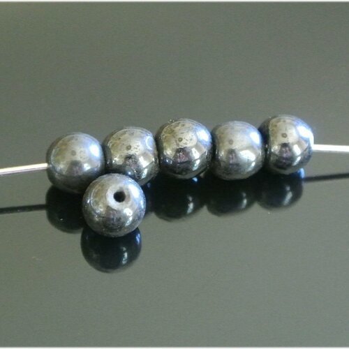 10 perles, 6,5 mm, rondes en hématite magnétique gris foncé, trou : 1 mm environ