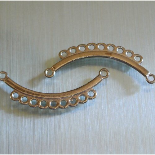 4 petits supports arcs à suspendre, 37 x 10 x 2 mm, 9 trous 1,7 mm, en métal argenté