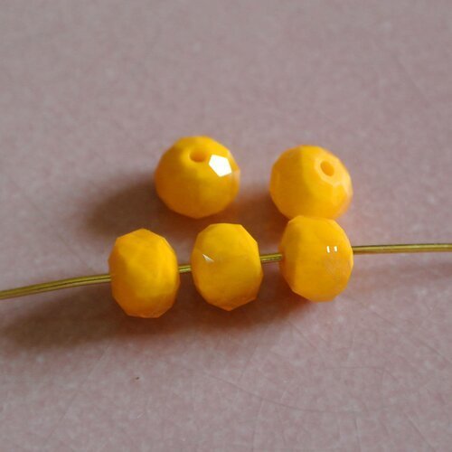 10 perles 8 mm en verre à facettes en forme de rondelle, 8 x 6 mm, de couleur jaune d'or opaque, qualité aaa