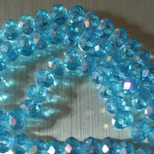 20 perles rondelles, 8 x 6 mm, verre à facettes translucide bleu ciel ab, trou 1 mm environ