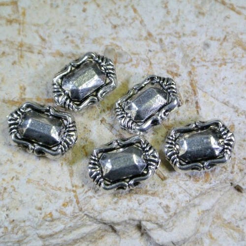 10 perles intercalaires palets rectangulaires travaillées en métal argent vieilli, 11 x 8 mm, trou 1,2 mm 