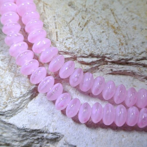 20 perles forme soucoupe en verre teinté rose pâle, 8 x 4 mm, trou : 1 mm environ 