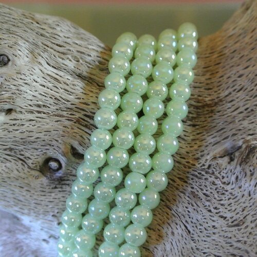 20 perles rondes et lisses 6 mm en verre vert clair irisé ab, trou : 1,3 mm 