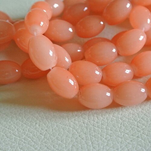 5 perles en verre rose saumon brillant, forme olive, 14 x 10 mm, trou : environ 1,7 mm 