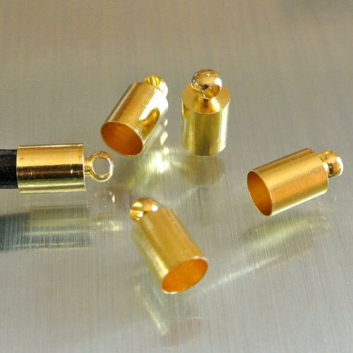 10 embouts à coller, 9,5 x 5mm, en métal couleur doré, trou 4,5 mm pour cordon 4 mm 