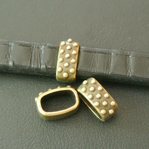 10 perles passantes bronze pour cordon cuir épais type regaliz, 13 x 9 x 6 mm, trou : 10 x 5,5 mm, motif