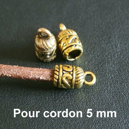10 embouts dorés pour cordon rond de 4,5 mm, 13 x 7 mm, trou : 5 mm, motifs arabesques