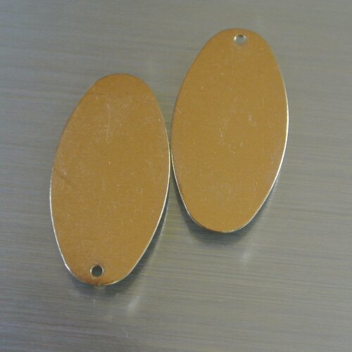 4 breloques ou pendants ovales en métal doré, 30 x 16 mm, trou 1 mm environ