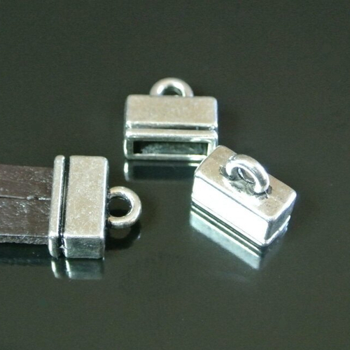 4 embouts pour cordon plat 8 x 2 mm, rectangulaire rainuré métal argenté, 12 x 11 x 5 mm, trou 9 x 3 mm