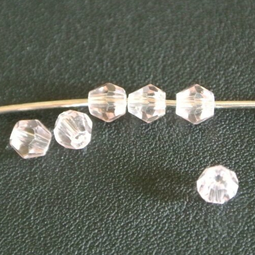 40 très petites perles toupies cristal rosy 4 x 4 mm, verre cristal à facettes translucide, trou : 1 mm environ