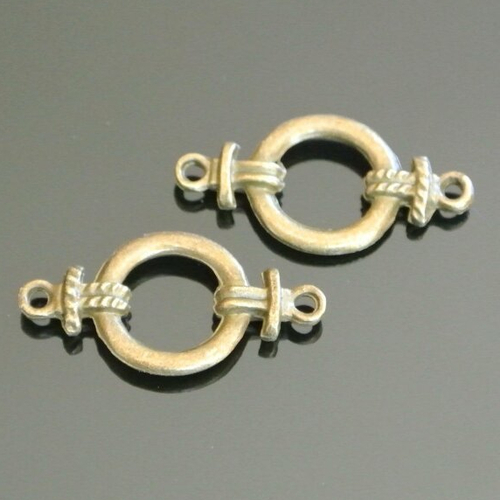 10 connecteurs, 25 x 13 x 3,5 mm, modèle anneau cercle relié par noeud, 2 trous : 1,8 mm 