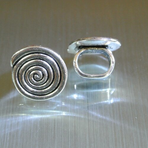 Perle passant pour cuir épais regaliz, motif fil enroulé, 17 x 16 mm, trou ovale 10 x 8 mm, métal argenté