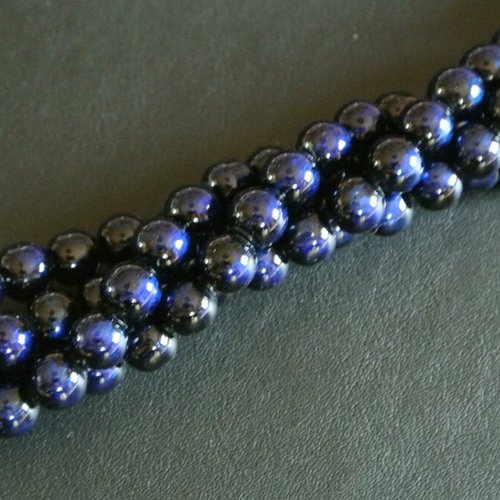Lot de dix perles rondes et lisses 8 mm en verre bleu et noir, trou : 1,5 mm environ 