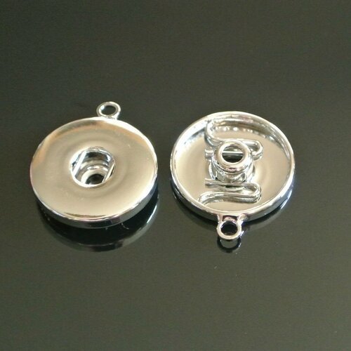 2 supports boutons pression ronds snap métal argenté, 22 x 19 mm