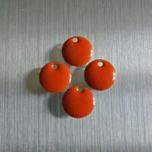 Lot de 4 sequins mandarine ronds 12 mm émail époxy, émaillés deux faces 
