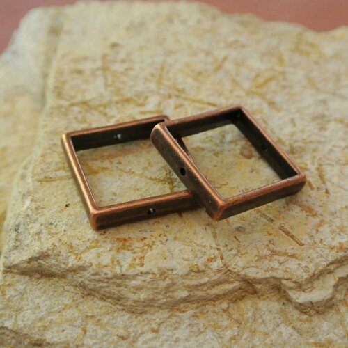 2 perles cadres de forme carrée en métal couleur cuivre, 20 x 20 mm, largeur intérieure du cadre 15 mm