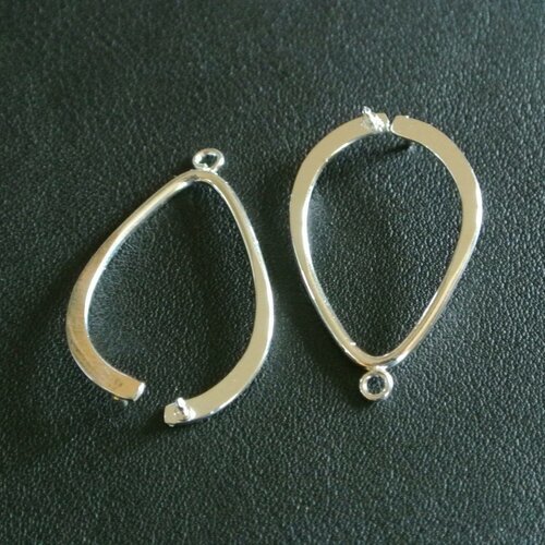 4 supports boucles d'oreilles métal argenté 2 bras courbes pour insérer perle, 30 x 19 mm
