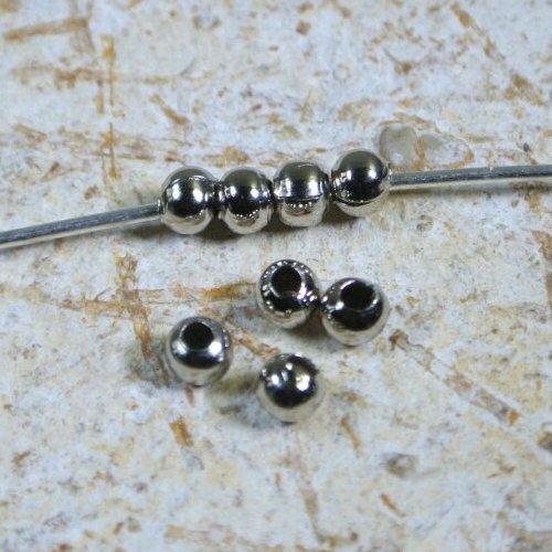 Lot de 50 perles intercalaires 3 mm, rondes et lisses, métal argent foncé