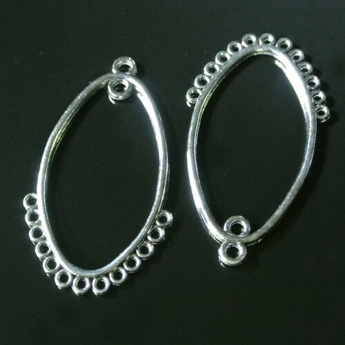 4 supports boucles d'oreilles style créoles ovales, 12 trous plus 1 au centre, 47 x 24 mm, métal argenté
