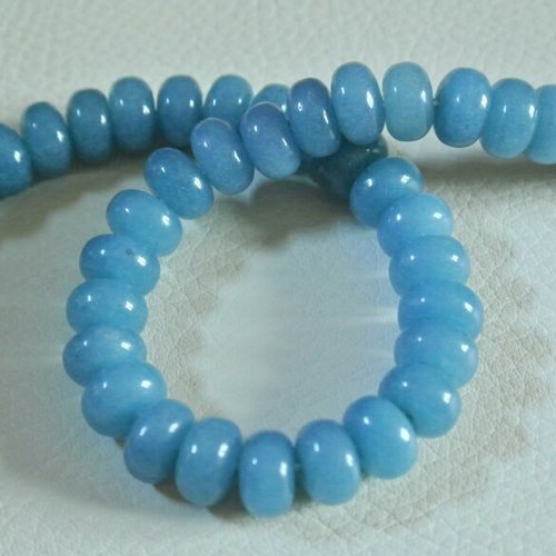 10 perles lisses en pierre fine teinté bleu clair forme rondelle, 5 x 8 mm