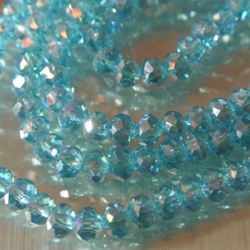 Lot de 20 petites perles rondelles, 6 x 4 mm environ, verre à facettes translucide bleu ciel ab, trou 1 mm