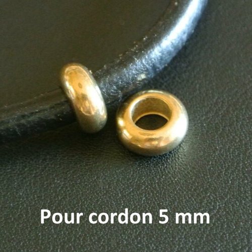 Lot de 5 jolies perles passantes dorées forme rondelle 11 x 4.5 mm, trou 5,4 mm pour cordon 5 mm 
