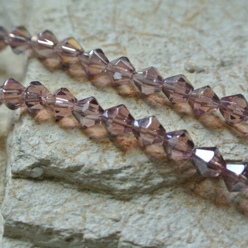 Lot de 40 perles forme toupie en verre couleur mauve ab, 6 x 6 mm, trou : environ 1 mm