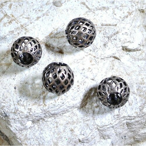 4 perles intercalaires 9 x 8 mm métal ajouré motifs losanges couleur cuivre, 9 x 8 mm, trou 4 mm 