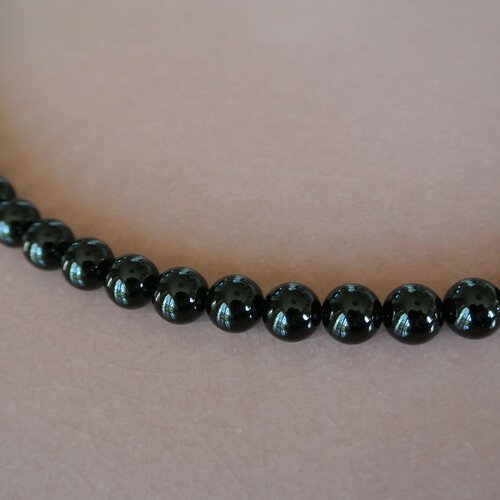 10 perles 8 mm en pierre fine onyx noir rondes et lisses, trou 1 mm