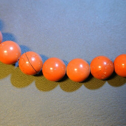 10 perles rondes diamètre 10 mm de pierre fine jaspe rouge