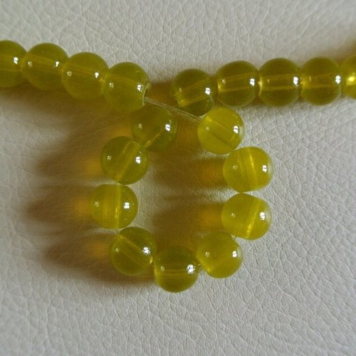 Lot de 20 perles rondes 8 mm en verre vert olive pâle, trou : environ 1 mm