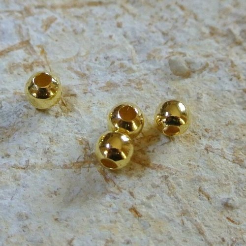 Lot de 50 perles rondes et lisses métal doré, 4 mm, trou : environ 1,7 mm 