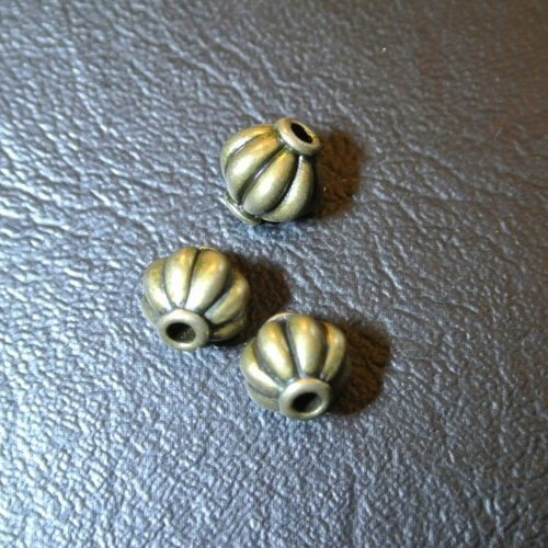 Lot de 10 perles intercalaires rondelles striées, métal couleur bronze, 8 x 8 mm, trou : 2 mm