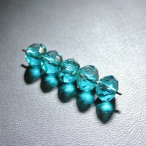 Lot de 20 perles de verre cristal à facettes 8 x 6 mm, forme rondelle, couleur bleu canard