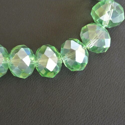 5 perles verre rondelles, 12 x 9 mm (ou abacus) à facettes vert clair ab