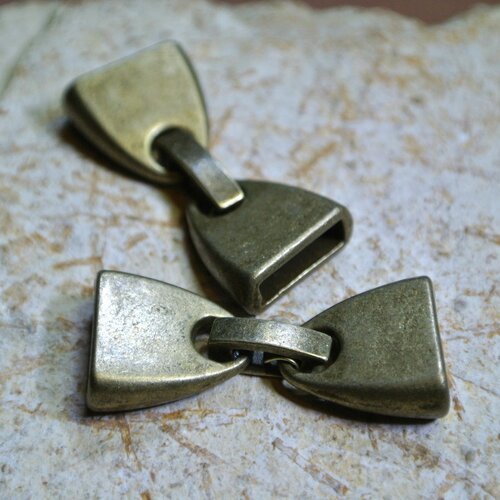 Un set embouts fermoir crochet à clip métal bronze, trou plat 9,7 x 2,8 mm 
