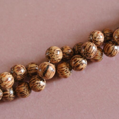 Lot de 10 perles rondes en bois de coco, 8 mm de diamètre environ, couleur marron clair-marron foncé tacheté, trou 2 mm