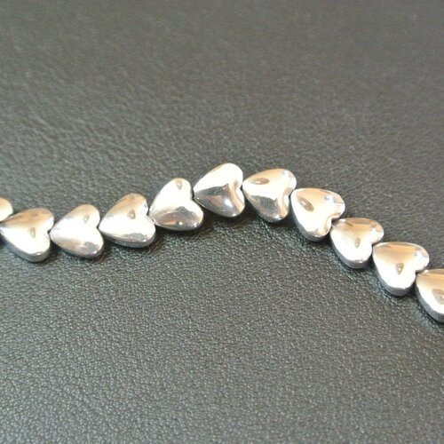 Lot de 10 perles intercalaires forme coeur en hématite gris argent, 6 x 6 mm, trou : 1 mm 
