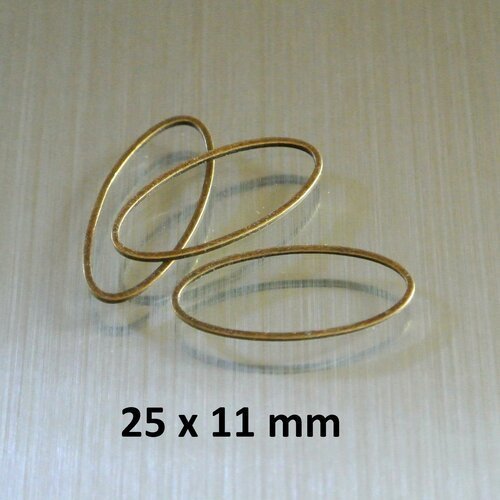 Lot de 10 fins anneaux fermés ovales, 25 x 11 mm, en métal couleur bronze, épaisseur : 1 mm environ 