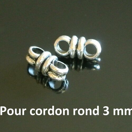 Lot de 10 perles argentées double passants effets double rondelle, 13 x 6 mm, trou : 3,5 mm pour cordon rond de 3 mm, 
