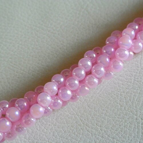 20 perles 6 mm en verre teinté rose pâle ab (irisé) rondes et lisses