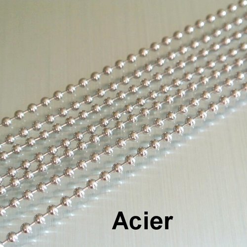 Un mètre de chaîne à billes 2,4 mm en acier inoxydable couleur platine pour la création de collier, bracelet...